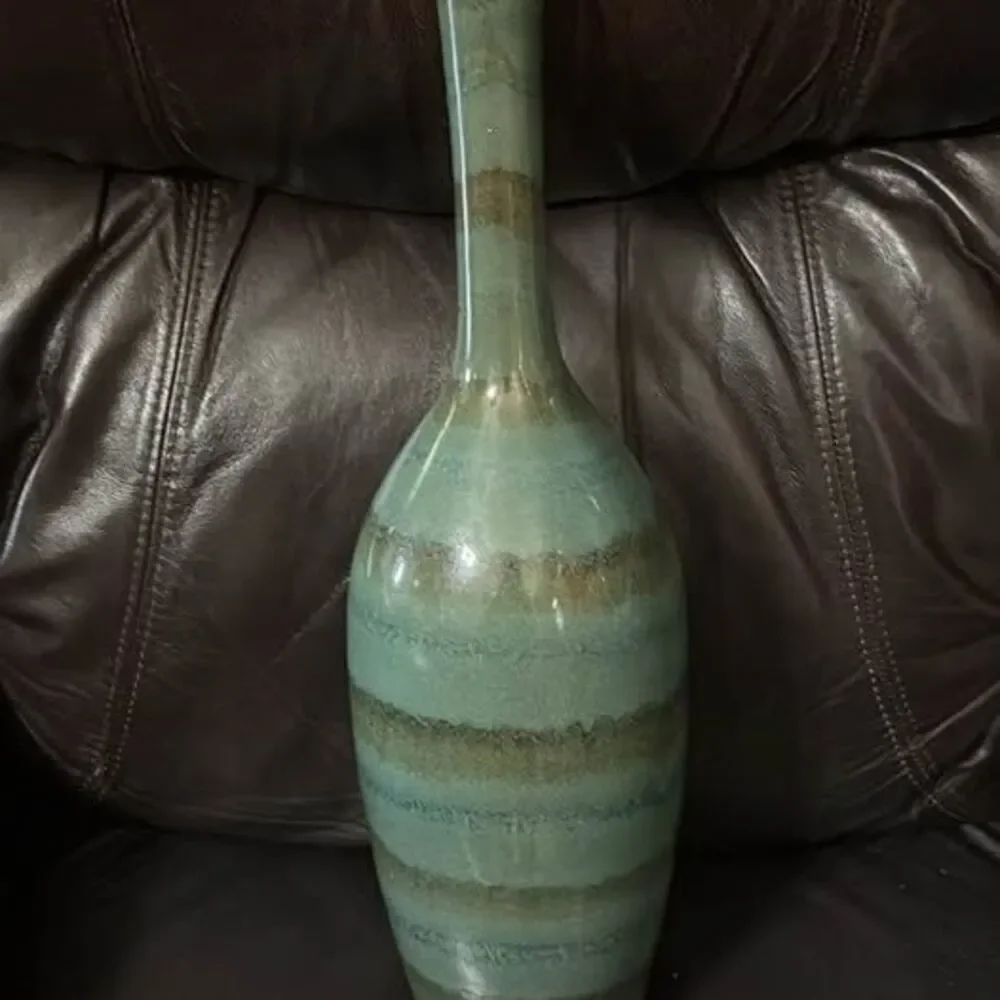 Tall Ceramic Vase in green glaze